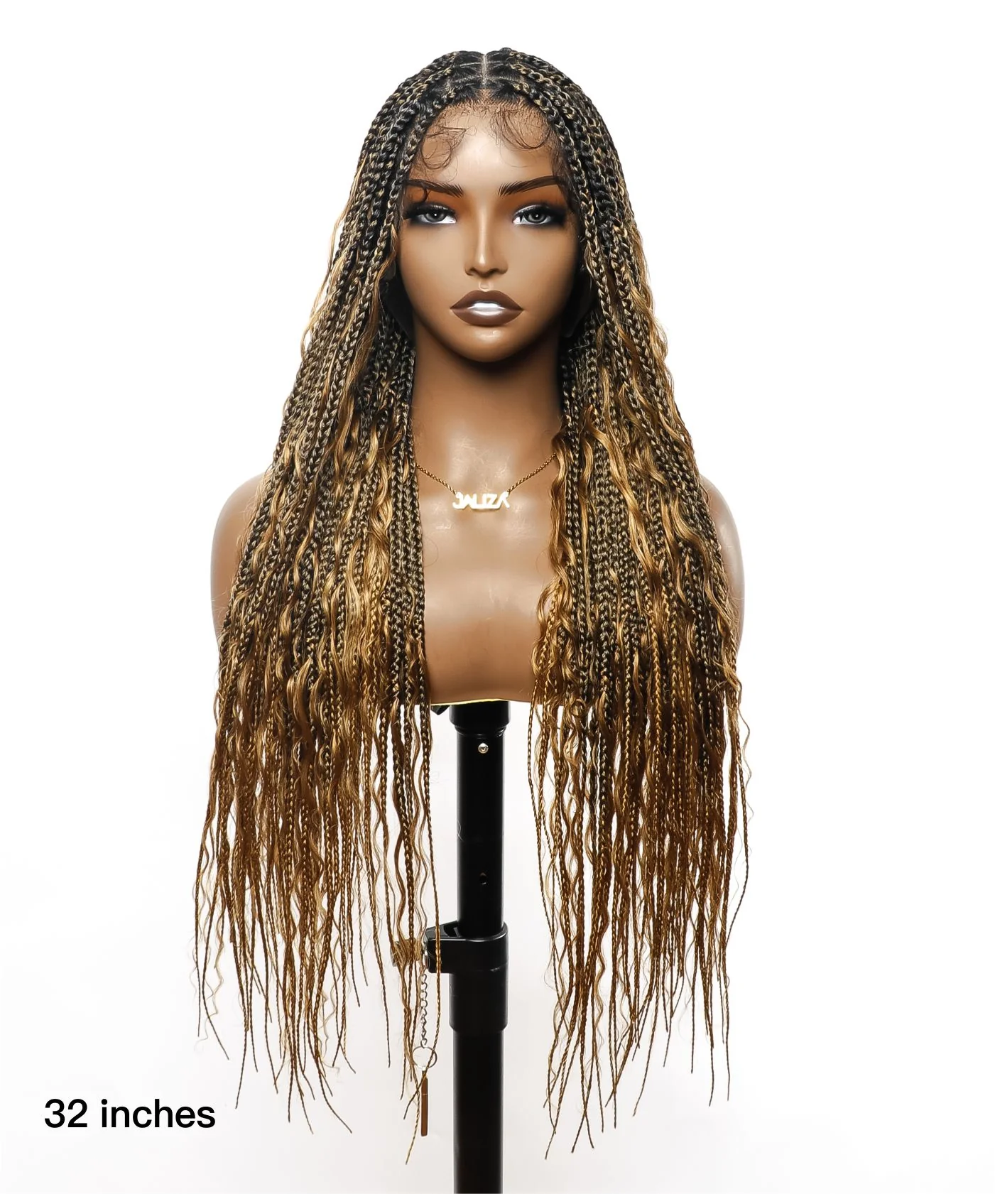 Tangleless Human Hair Boho Curls Knotless Box Braided Wig 32“ HD Lace 100 Strands - Comfort Plus / Inner Splice Stretchable Lace - Airhomei