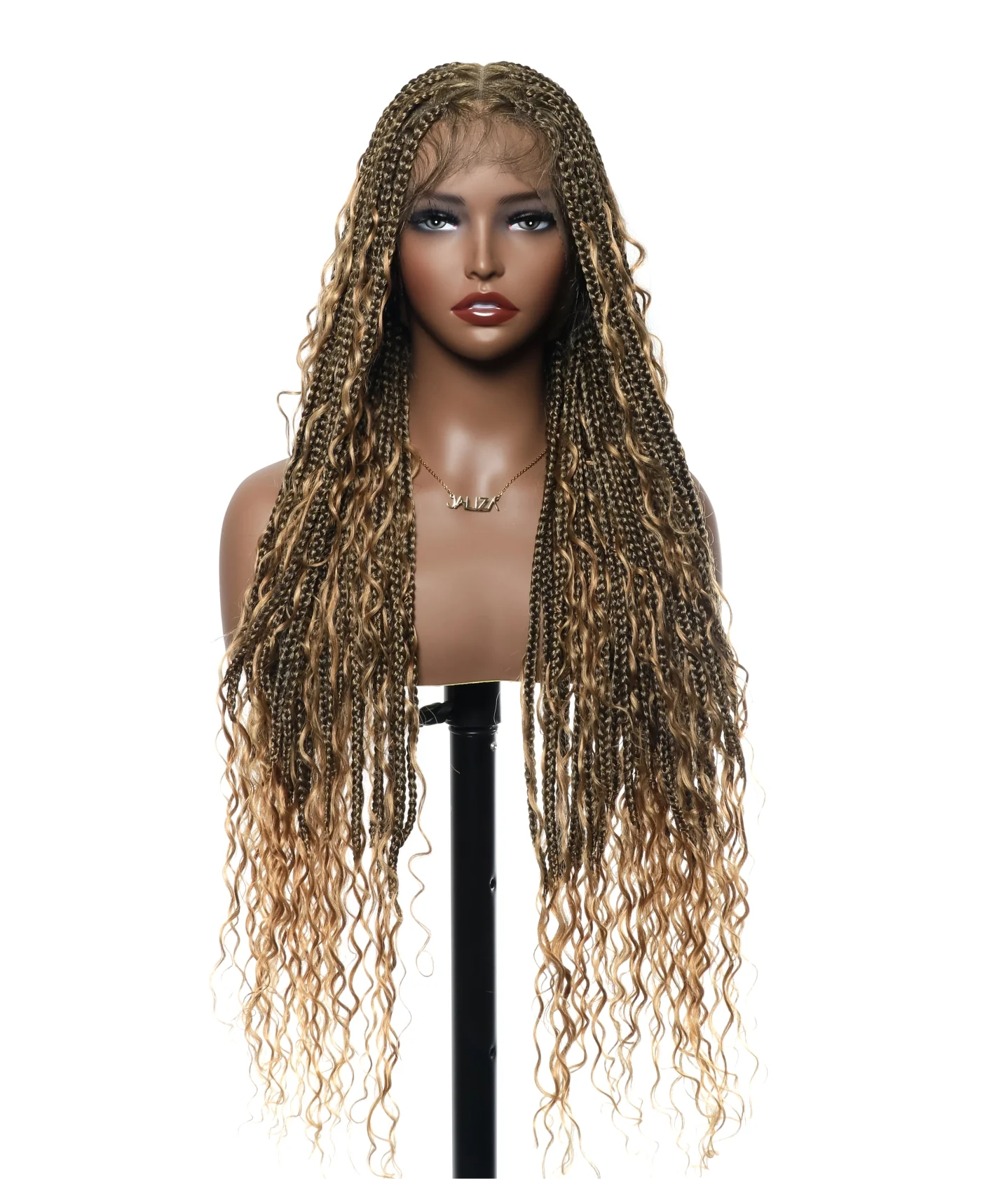 High Density Triangle Base Knotless Human Hair Boho Box Braided Wig 36