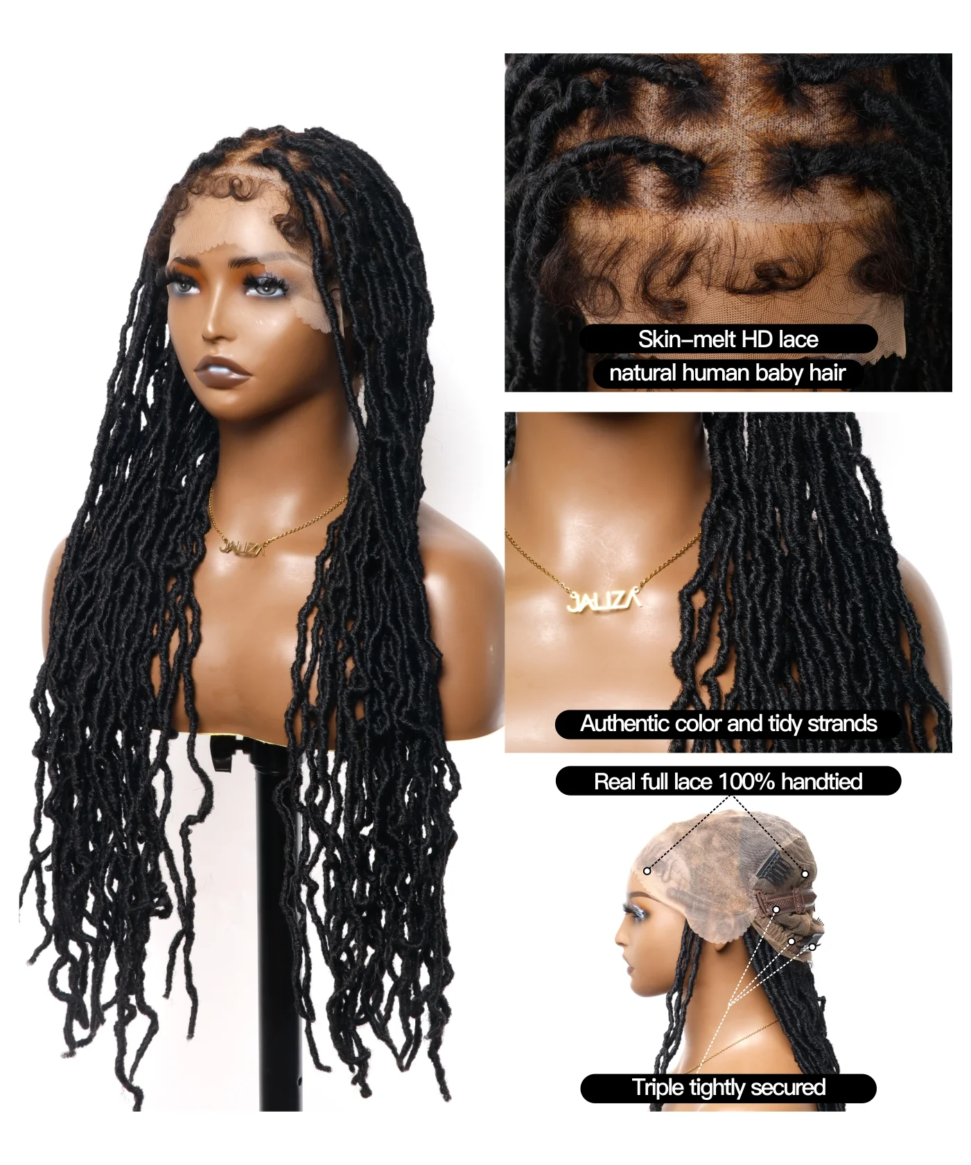 Human Hair Boho Curls Boho Locs Braided Wig 65 Strands（Human Hair Baby Hair） - Airhomei