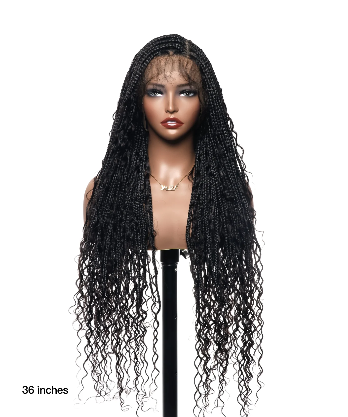 Triangle Base Full Lace Tangleless Human Hair Boho Curls Knotless Boho Box Braided Wig 36