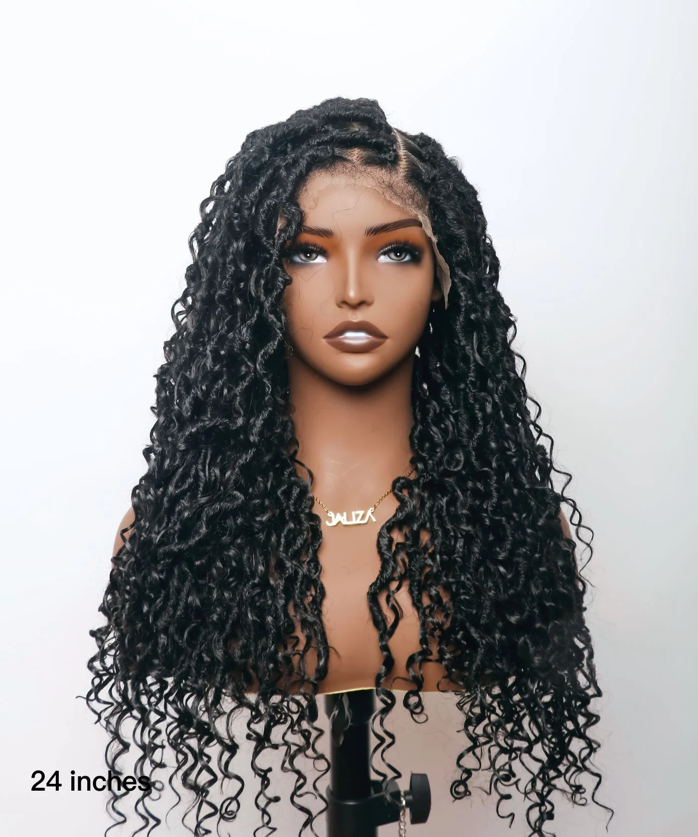 Human Hair Boho Curls Boho Locs Braided Wig 65 Strands（Human Hair Baby Hair） - Airhomei