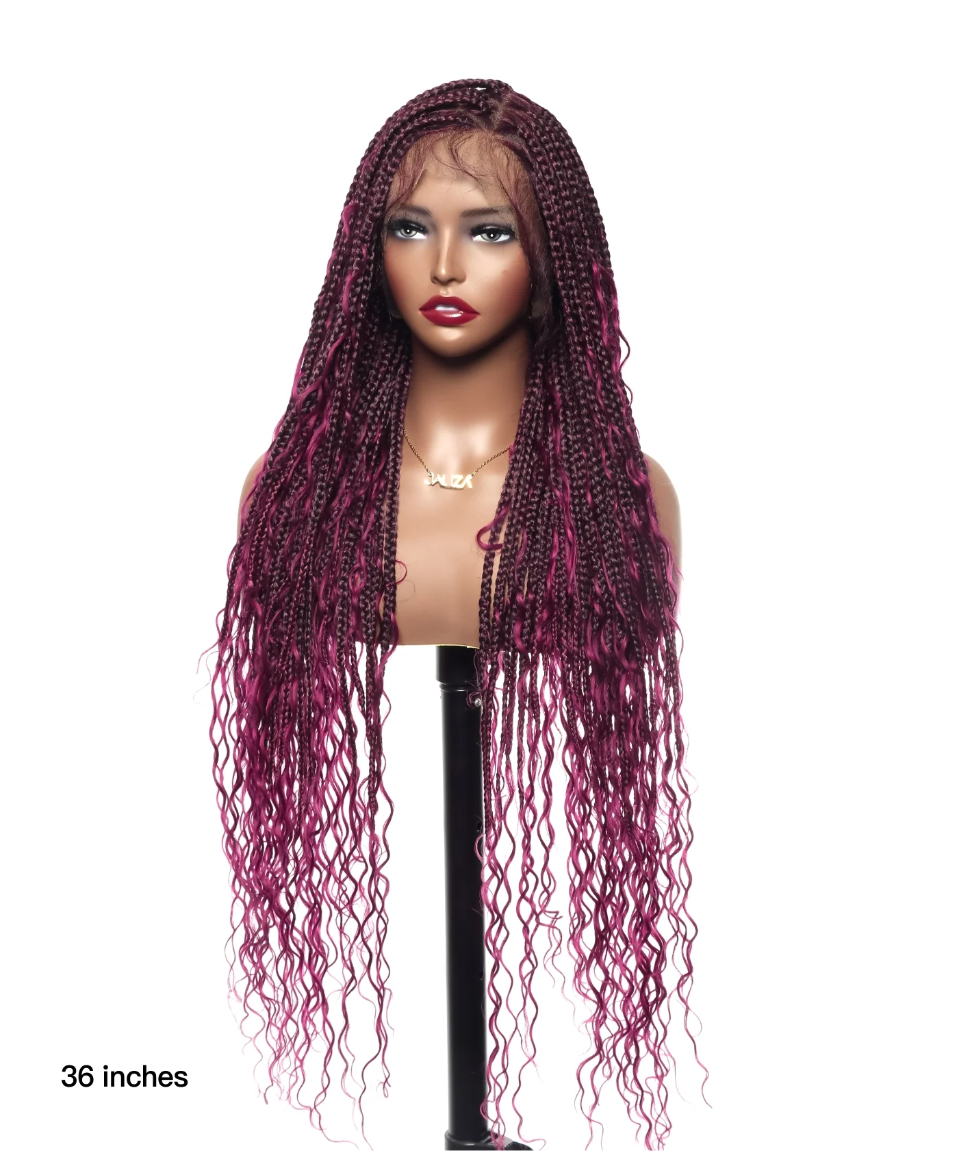 Triangle Base Full Lace Tangleless Human Hair Boho Curls Knotless Boho Box Braided Wig 36