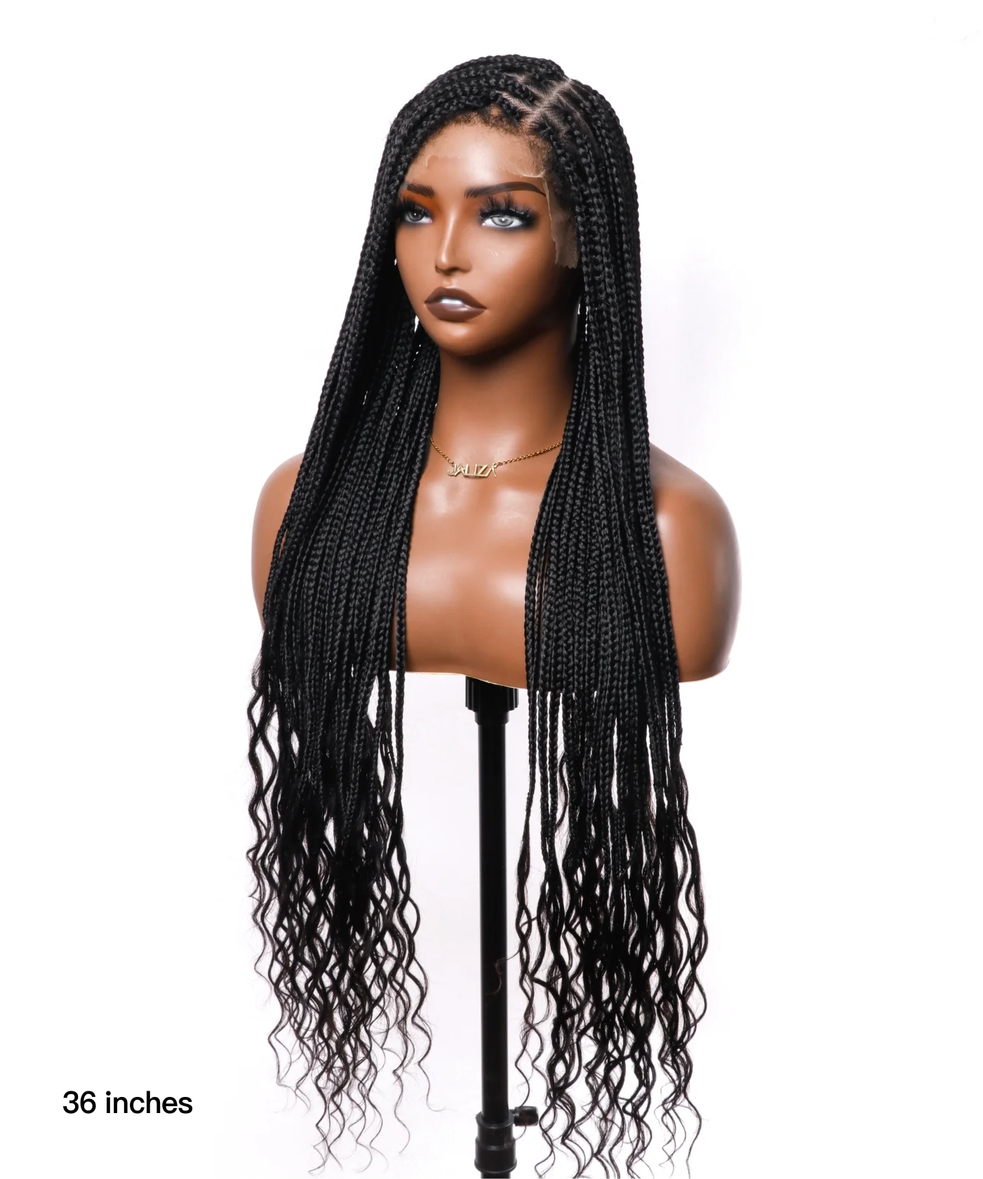 Knotless Small Box 5*7 HD Lace with Human Hair deep Curly Ends Braided Wig -104 Strands - Airhomei