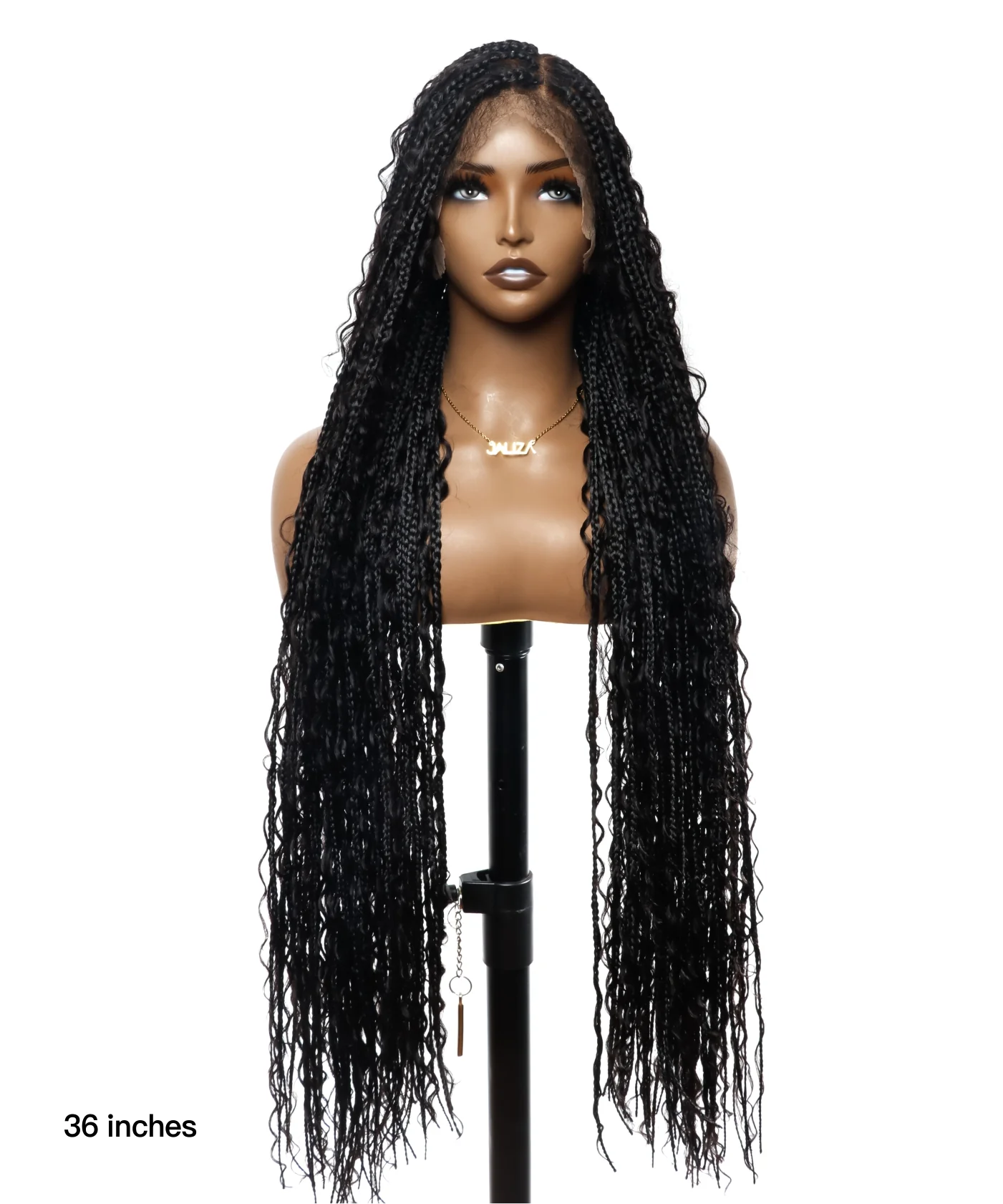 Pre Bleached Human Hair Lace Tangleless HD Lace Knotless Boho Box Braided Wig 88 Strands - Human Hair Roots & Boho Curls & Baby Hair - Airhomei