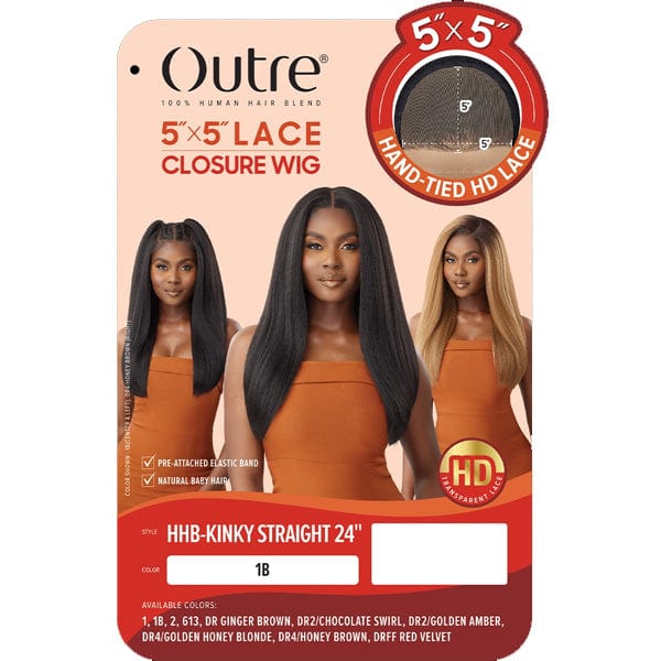 Outre Human Hair Blend 5x5 Lace Closure Wig - HHB KINKY STRAIGHT 24