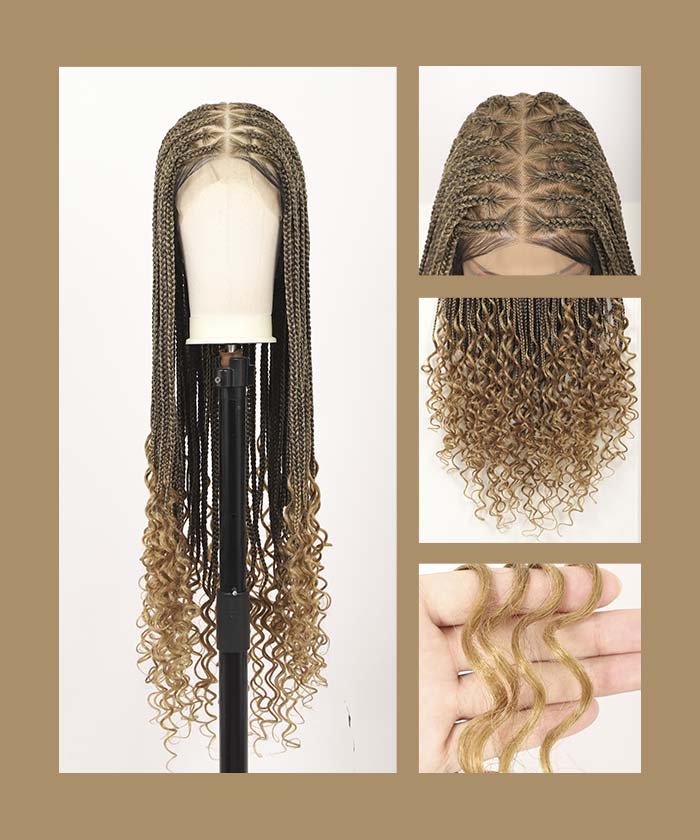 Fancivivi Triangle Medium Knotless Braids with Curls Over Hip-Length 36