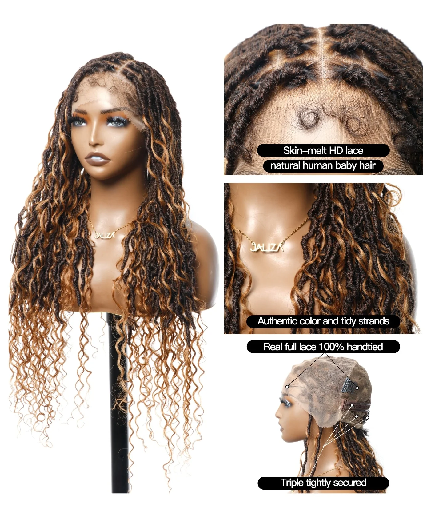 Pre Bleached Human Hair Lace Tangleless Boho Locs Braided Wig 30“ Human Hair Boho Curls - Airhomei