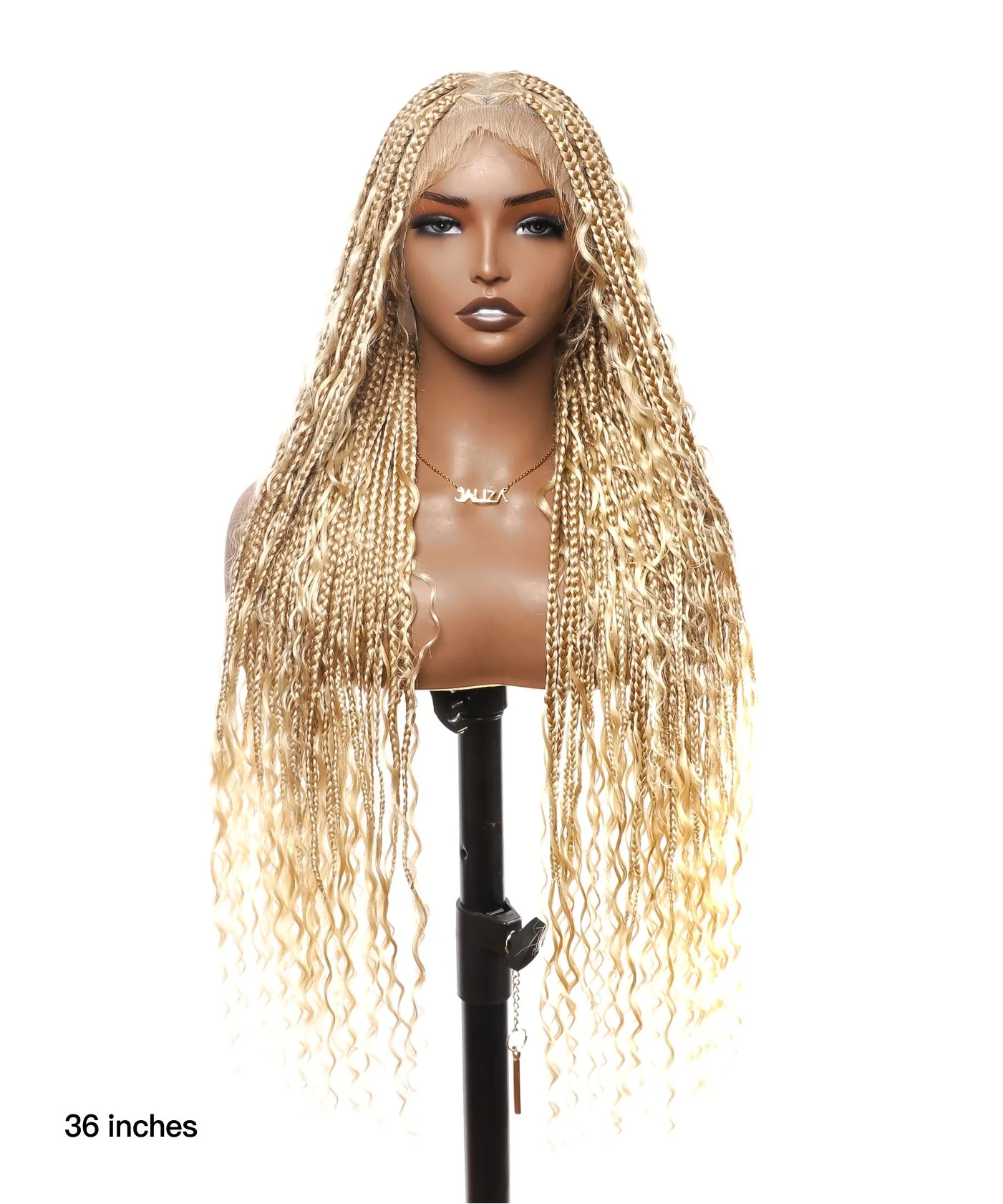 Square Base Human Hair Boho Curls Full Lace Tangleless Knotless Boho Box Braided Wig 36