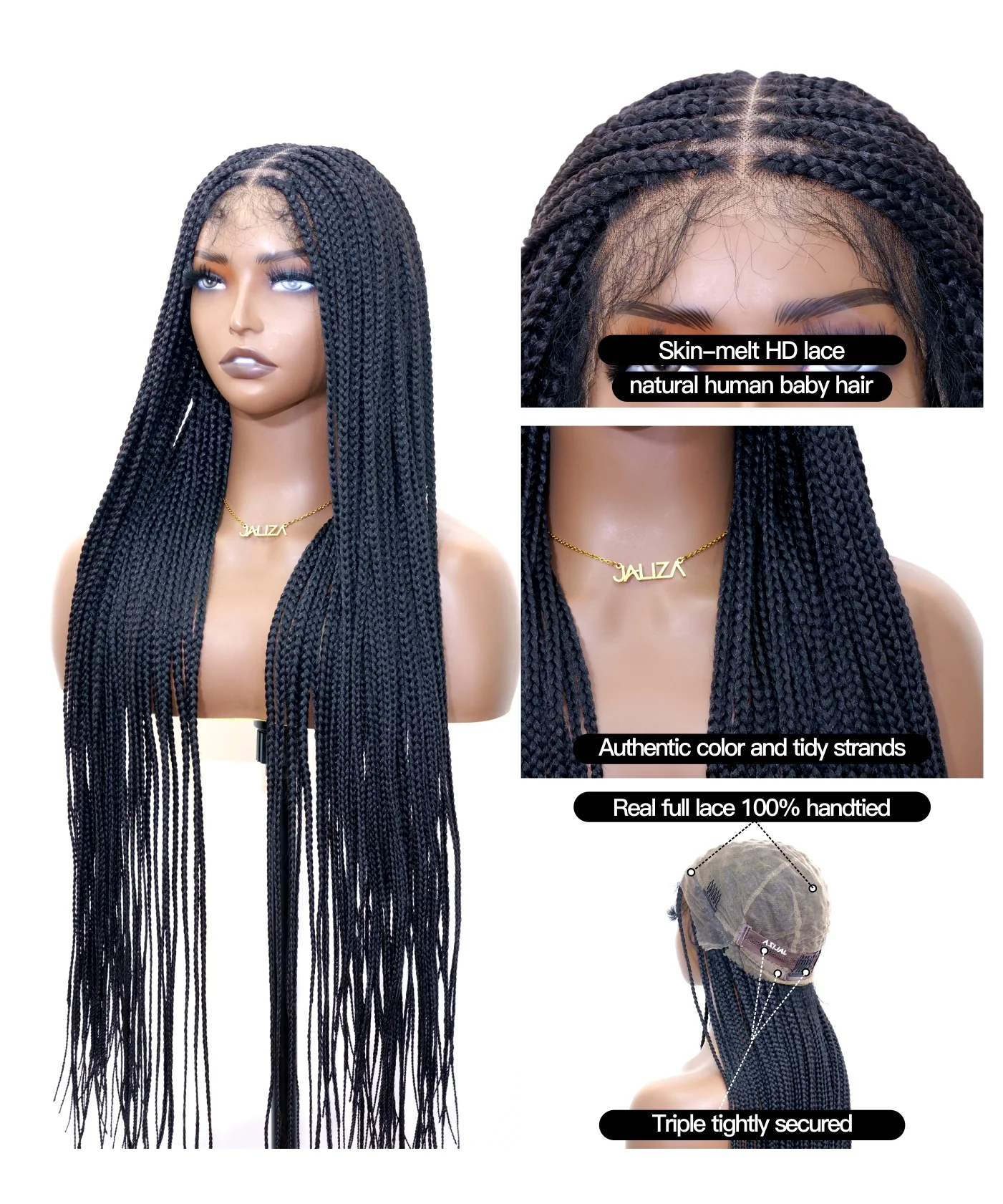 HD Lace Tangleless Human Hair Ends Knotless Small Box Full Hand-tied with Loose Curly Ends Braided Wig -100 Strands - Airhomei