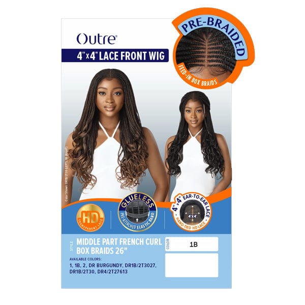Outre 4x4 HD Pre-Braided Lace Front Wig - MIDDLE PART FRENCH CURL BOX BRAIDS 26